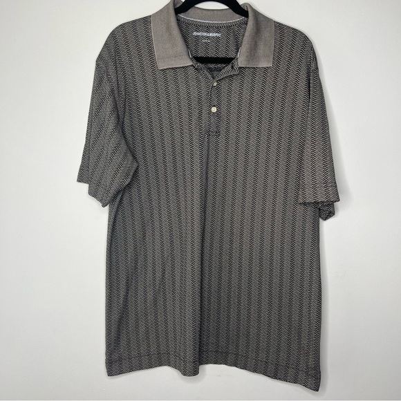 Johnston and Murphy Polo Shirt Black and Tan Herringbone Pima Cotton Blend sz L - Picture 1 of 7